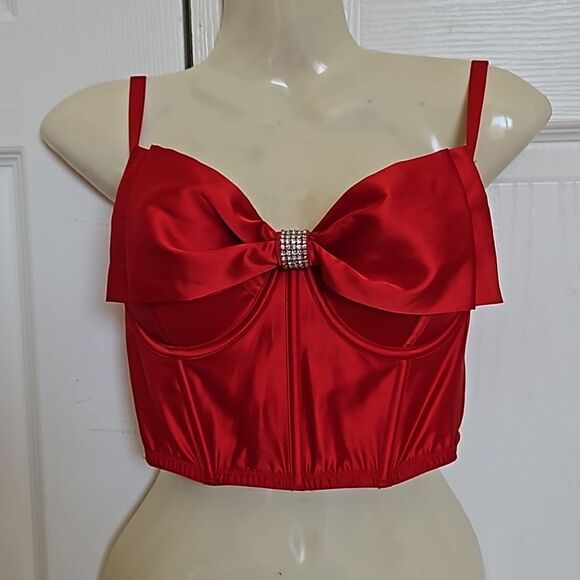 Victoria's Secret Women's Corset  Bralette Lightly Padded Red/ Silver 32DD - Picture 1 of 16